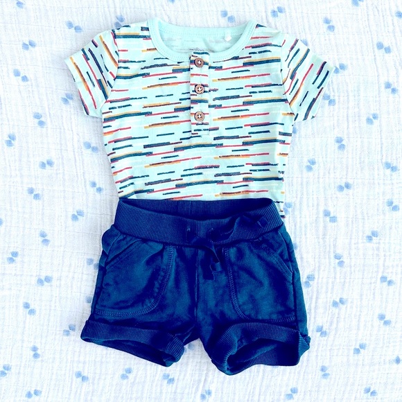 Oliver & Rain Organic Cotton Baby Bodysuit & Shorts Set - 3 months - Picture 1 of 10